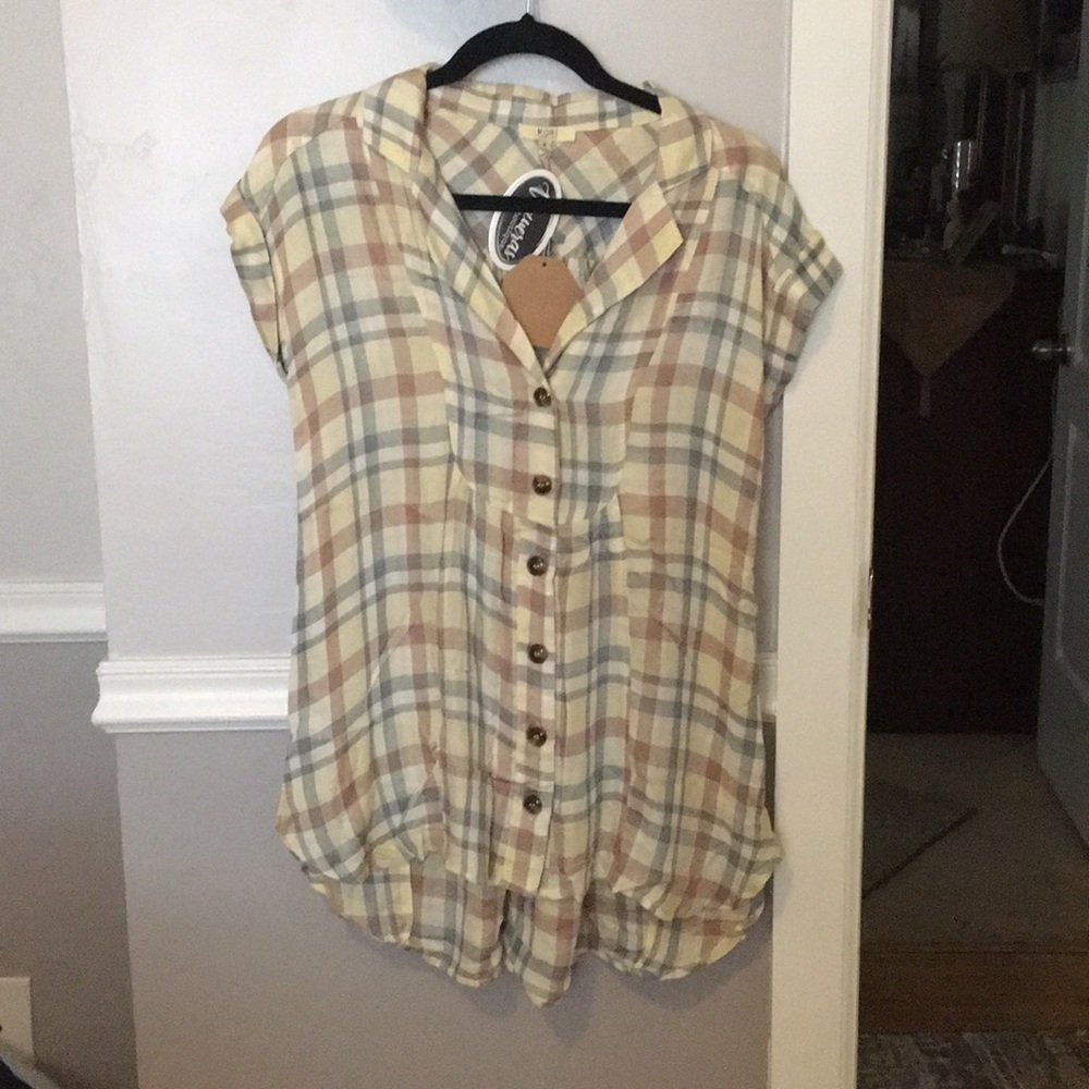NWT Kori Boutique plaid babydoll blouse top